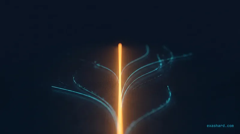 Rust hot path services, shown as a single straight amber high-intensity conduit through dim cyan support lines