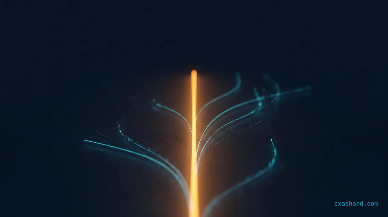 Rust hot path services, shown as a single straight amber high-intensity conduit through dim cyan support lines