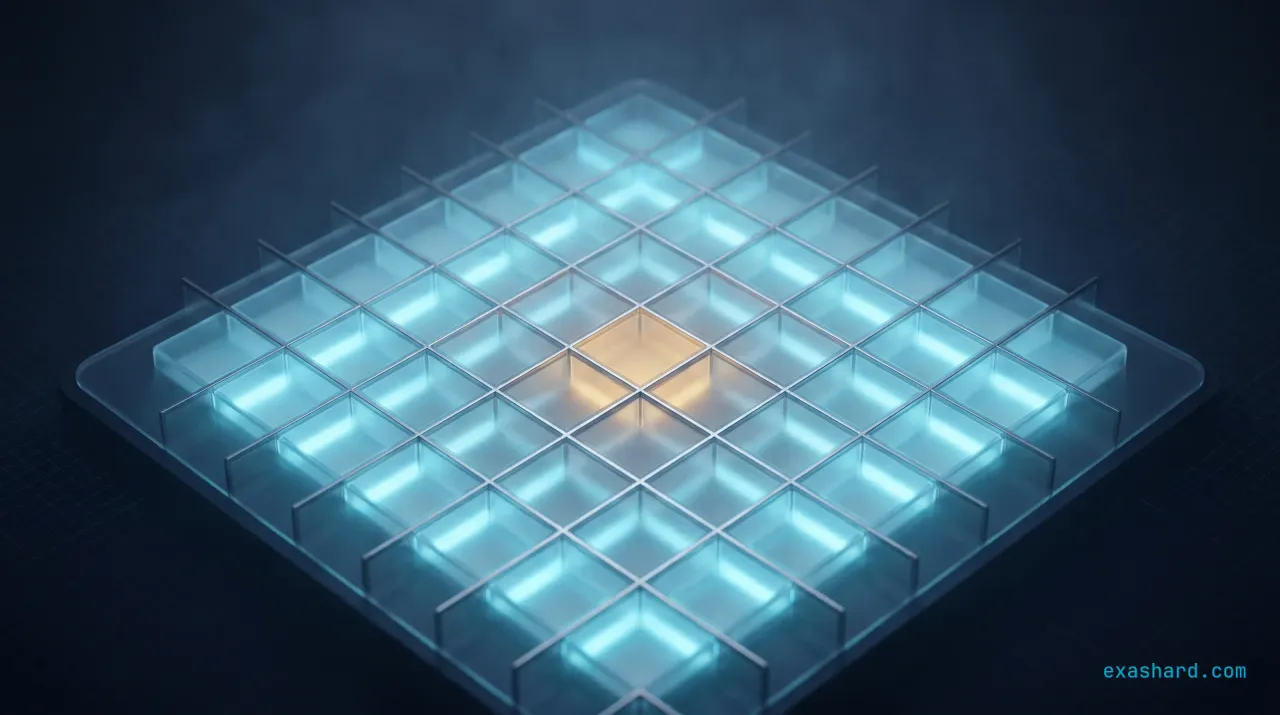 Kubernetes namespace strategy, shown as a grid of isolated glowing cells with one amber tenant compartment