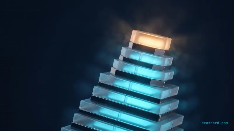 Designing leaderboards at scale, shown as an ascending ranked ladder of glowing tiers with an amber top rank
