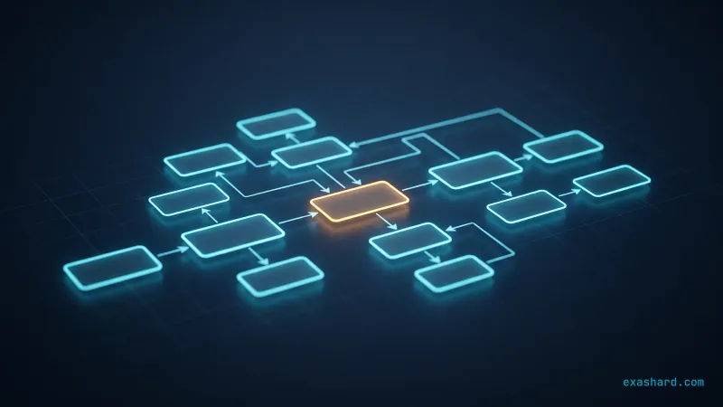 System design interview, shown as an abstract architecture diagram of cyan nodes and arrows with one amber component